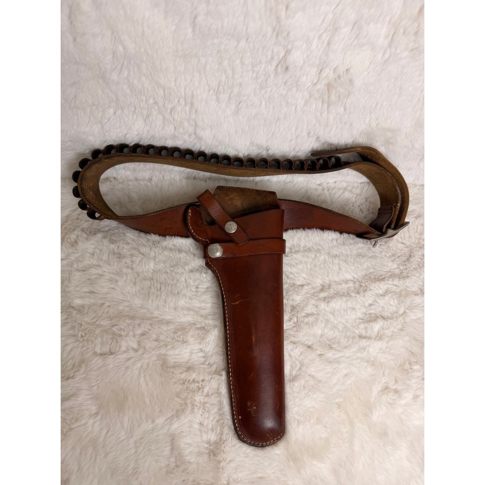 VTG Hunter Company Leather Gun Holster w Belt Revolver Shell Holder 1100K50 145M